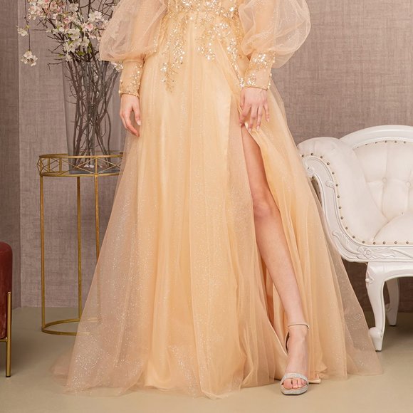 NEW OFF THE SHOULDER A-LINE EMBROIDERED SEQUINS DRESS WITH LACE UP BACK GL3118 - Picture 7 of 11